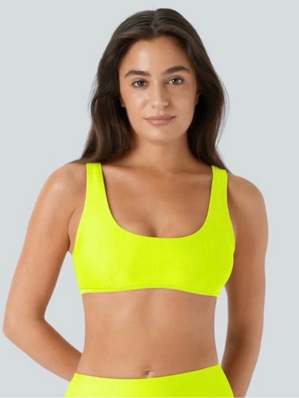 Halara Solid U Neck Bikini Top Swimsuit Bright Yellow